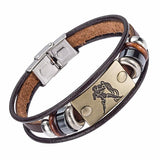 Drop Shipping Hot Selling Europe Fashion 12 zodiac signs Bracelet With Stainless Steel Clasp Leather Bracelet for Men XY17018