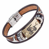 Drop Shipping Hot Selling Europe Fashion 12 zodiac signs Bracelet With Stainless Steel Clasp Leather Bracelet for Men XY17018