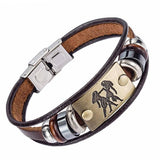Drop Shipping Hot Selling Europe Fashion 12 zodiac signs Bracelet With Stainless Steel Clasp Leather Bracelet for Men XY17018
