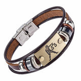 Drop Shipping Hot Selling Europe Fashion 12 zodiac signs Bracelet With Stainless Steel Clasp Leather Bracelet for Men XY17018
