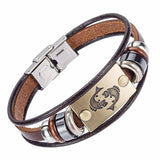 Drop Shipping Hot Selling Europe Fashion 12 zodiac signs Bracelet With Stainless Steel Clasp Leather Bracelet for Men XY17018