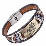 Drop Shipping Hot Selling Europe Fashion 12 zodiac signs Bracelet With Stainless Steel Clasp Leather Bracelet for Men XY17018