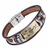 Drop Shipping Hot Selling Europe Fashion 12 zodiac signs Bracelet With Stainless Steel Clasp Leather Bracelet for Men XY17018