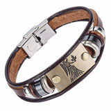 Drop Shipping Hot Selling Europe Fashion 12 zodiac signs Bracelet With Stainless Steel Clasp Leather Bracelet for Men XY17018