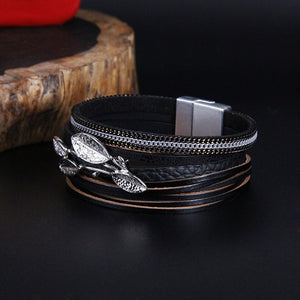 Metal Leaf Leather Bracelet for Women