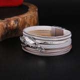 Metal Leaf Leather Bracelet for Women