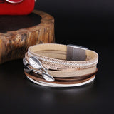 Metal Leaf Leather Bracelet for Women