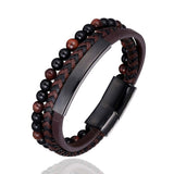 Beaded Braided Leather Bracelet for Men