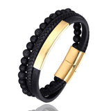 Beaded Braided Leather Bracelet for Men