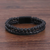 Beaded Braided Leather Bracelet for Men